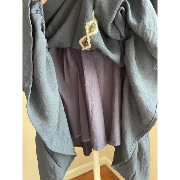 Dress Forum M Navy Embroidered Corset Tie Front Short Boho Hippie Alpine Oktober - Picture 16 of 16